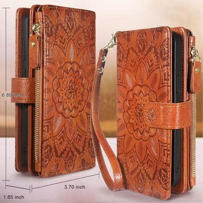 Harryshell Detachable Wallet Leather Case Compatible with Motorola Moto G Power 2025 / G Power 2026 Magnetic Phone Case Zipper with Cash Coin Pocket Multi Card Slots Holder Wrist Strap (Flower Brown) - color: Flower Brown, size: Moto G Power 2025 / Moto G