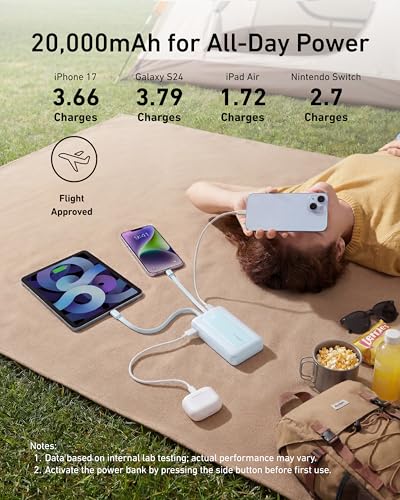 Anker Power Bank,20,000mAh 30W Portable Charger,USB-C and Lightning Cables - color: Black