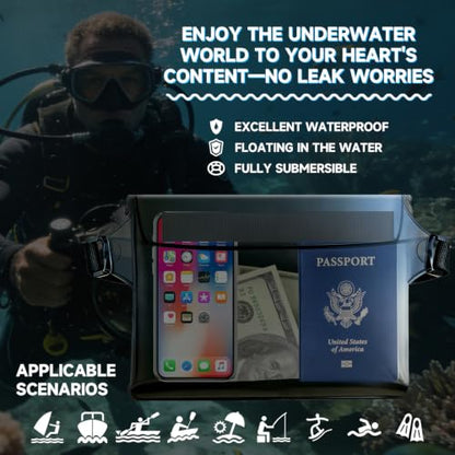 2 Pack Waterproof Floating Phone Pouches with Adjustable Belt for Beach Use | Holds phones, passports & wallets, leak-proof seal, floats on water, ideal for swimming, kayaking and cruises