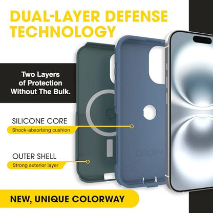 OtterBox iPhone 16 – Commuter Series Slim MagSafe Case - Saltwater Breeze | 3X Military Drop Protection - Dual-Layer Design - Pocket-Friendly - Raised Edges - Port Covers - color: Saltwater Breeze (Sage/Blue), style: iPhone 16