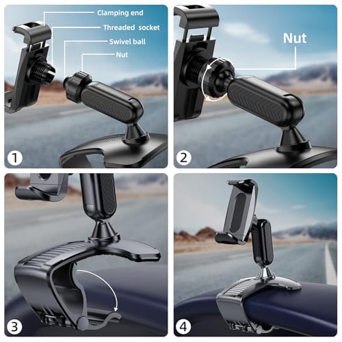 Car Phone Holder Mount for Dashboard 360 Degree Rotation Multifunctional Cell Phone Clip Design Phone Mount Compatible with 4-7 inch Smartphones (Black)