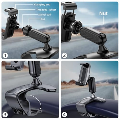 Car Phone Holder Mount for Dashboard 360 Degree Rotation Multifunctional Cell Phone Clip Design Phone Mount Compatible with 4-7 inch Smartphones (Black)