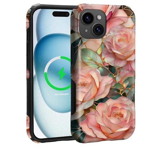 Case for iPhone 15 | Anti-Slip Side Handle| Bold Protective Design | Compatible with MagSafe | Stained Glass Pink Flower | - color: Stained Glass Pink Flower, size: iPhone 15