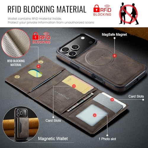 K2 2 in 1 Detachable Magnetic Phone Cases Compatible with iPhone 17 Pro Max Case with Card Holder RFID Blocking, Compatible with Magsafe Wallet, Leather 6.9'' (Coffee, iPhone 17 Pro Max) - color: Coffee, size: iPhone 17 Pro Max