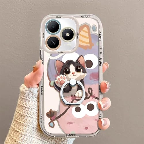 Phone Ring Stand Holder, Black & White Cat Phone Ring Grip Holder for Women Girls Cute Girly Kawaii Finger Ring Grip Stand for iPhone 17 16 15 14Air - color: Cartoon Cat Phone Ring Grip
