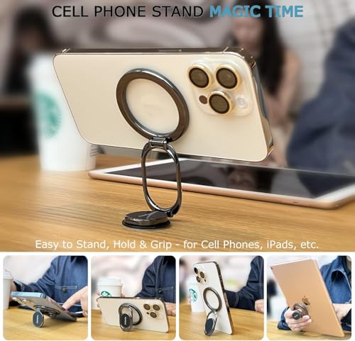 Doflyesky Magnetic Phone Ring Holder for Magsafe Phone Grip, Dual-Sided Magnetics Adjustable Gym Phone Holder Finger Kickstand for iPhone 17, 17 Air, 16, 15-12 Pro Max and Android Phone Cases (Gold) - color: Gold
