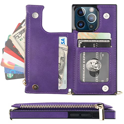 Bocasal Crossbody Wallet Case with Strap for iPhone 13 Pro, Purple - color: Purple