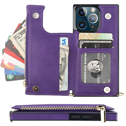 Bocasal Crossbody Wallet Case with Strap for iPhone 13 Pro, Purple - color: Purple