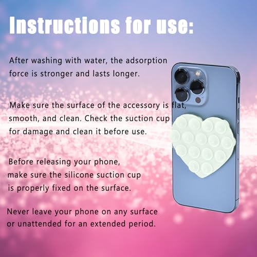 3PCS Vilbocr Silicone Suction Phone Case Mount,Double-Sided Heart Shaped Non Slip Suction Cup Phone Mount,Hands-Free Phone Accessories Holder for Selfies and Videos,Phone Stand Sticky for Cell Phone