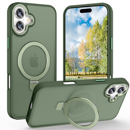 Magnetic for iPhone 16 Plus Case with Ring Stand, Midnight Green | Invisible Magnetic Kickstand, 10FT Drop Protection Shockproof, Velvety Touch, Slim Translucent Matte Back - color: Midnight Green, size: Iphone 16 Plus 6.7 inches