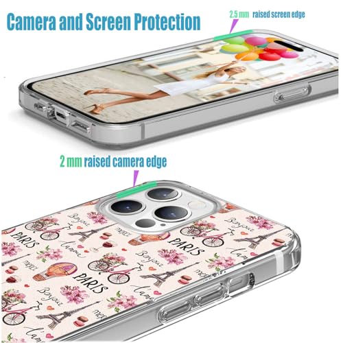 for iPhone 14 Pro Max Case for Women Girl, Full Protective Shockproof Slim Soft TPU Clear Phone Cover Cases Design for iPhone 14 ProMax,Pink Flower Bicycle France Paris Eiffel Tower Balloon - color: France Paris Eiffel Tower Balloon