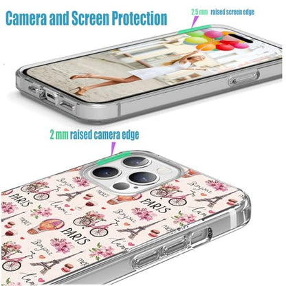 for iPhone 14 Pro Max Case for Women Girl, Full Protective Shockproof Slim Soft TPU Clear Phone Cover Cases Design for iPhone 14 ProMax,Pink Flower Bicycle France Paris Eiffel Tower Balloon - color: France Paris Eiffel Tower Balloon