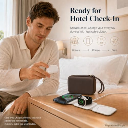 ANKHOH Travel Case for Iseyyox/for QUZUDN/for RTOPS 3 in 1 Wireless Charger - color: coffee