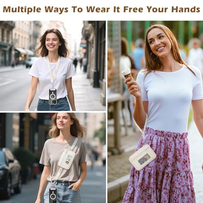 MoKo Adjustable Phone Crossbody Lanyard with Detachable RFID Wallet - color: Beige