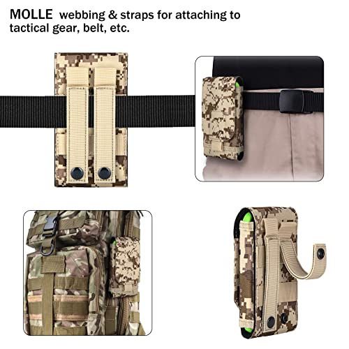 Tactical Molle Phone Holster Pouch, Universal Belt Waist Bag for iPhone 17 Pro Max/17 Pro/17/16 Pro Max/15 Pro Max/14 Pro Max/13/12, Samsung S25 Ultra/S24/S23, Size L - color: Desert Camo(2 Pack)