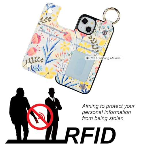 HAOPINSH for iPhone 13 iPhone 14 Wallet Case with Card Holder, Floral Flower Print Back Flip Folio PU Leather Kickstand Card Slots Case, Finger Grip Ring Double Magnetic Clasp Shockproof 6.1" - color: Floral Flower with Grip Ring