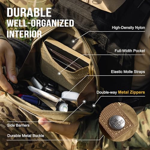 OneTigris MOLLE Pouch, Tactical Admin Pouch Belt EDC Tool Organizer Zippered Utility Waist Pack 7.5"x5"x2" - color: Brown