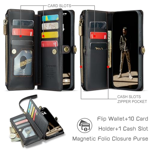 Defencase for Samsung Galaxy S26 Ultra Wallet Case with Card Holder, Black | with RFID Blocking Zipper Pocket, Durable PU Leather, Wrist Strap, S26 Ultra Flip Phone Cases Cover with Stand for Women Men - color: Black