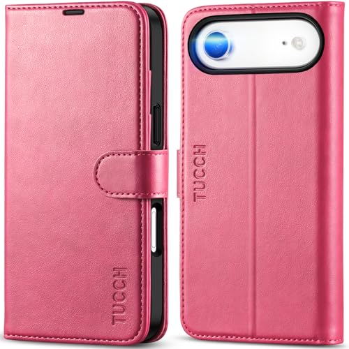 TUCCH Wallet Case for iPhone Air (6.5") 2025, Flip Stand, Hot Pink | RFID Blocking, 4 Card Holders, Kickstand, PU Leather, Shockproof TPU Shell, Magnetic Closure, Protective Folio Cover - color: Hot Pink