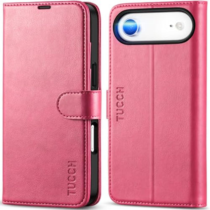 TUCCH Wallet Case for iPhone Air (6.5") 2025, Flip Stand, Hot Pink | RFID Blocking, 4 Card Holders, Kickstand, PU Leather, Shockproof TPU Shell, Magnetic Closure, Protective Folio Cover - color: Hot Pink