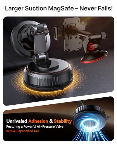 Miracase for MagSafe Car Mount[3800gf Strong Magnet & 90+LBS Suction Base]Magnetic Phone Holders for Your Car, 360° Adjustable Dashboard &Windshield Mount with Adhesive Suction Cup for All Smartphones - color: Carbon Black