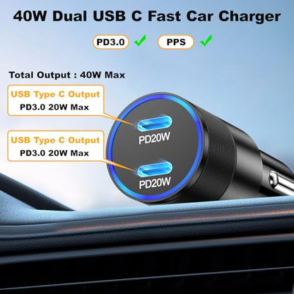 USB C Car Charger 40W, OKRAY Dual USB-C PD3.0 Fast Charging Car Charger - size: 2 Pack