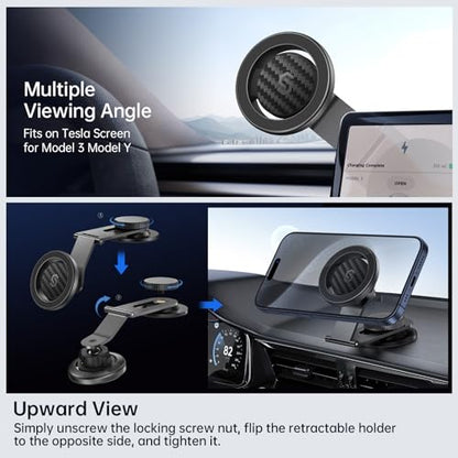 SYNCWIRE MagSafe Car Mount for Dashboard,Foldable Aluminum Arm,Black - color: Black