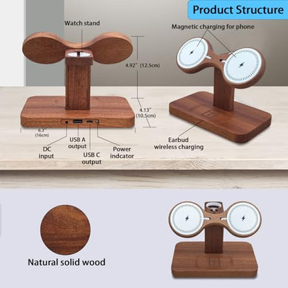 Wood Wireless Charging Station for Apple Devices Dual Wireless Charger - color: With Apple watch charger