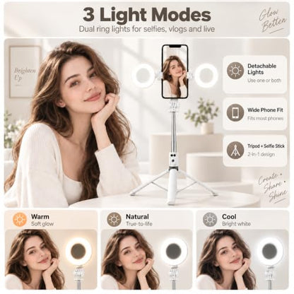 White Phone Tripod with Light, 67 in Selfie Stick for iPhone with Remote - color: White