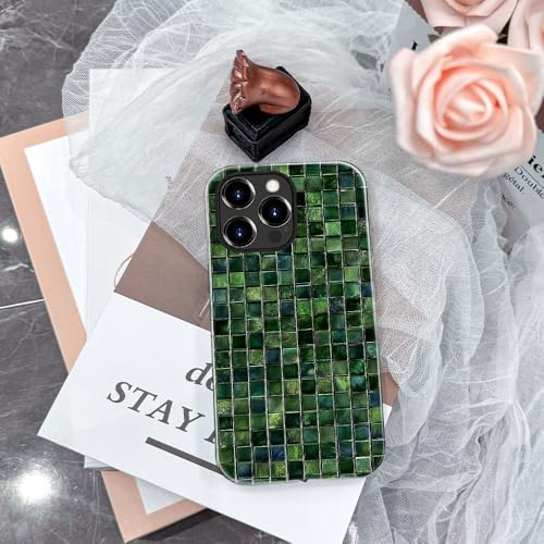 DJSOK Compatible with iPhone 16 Pro,Glossy PC Anti-Scratch Shockproof Case - Aesthetic Toned Tiles Green Glass - color: Aesthetic Toned Tiles Green Glass, size: iPhone 16 Pro