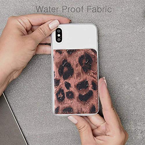 ID Card Holder for Back of Phone Leather Phone Wallet Stick On with Stand Flip Waterproof Leather Adhesive Wallet for Most Cellphones (Leopard) - color: Leopard