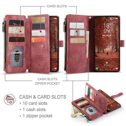 Compatible with Samsung Galaxy S26 Wallet Case,with Card Holder Kickstand Magnetic Zipper Pocket Lanyard Strap Wristlet,Leather Flip Case Wallet for Samsung Galaxy S26 5G 6.3 Inch (Red) - color: Red, size: S26 6.3 Inch