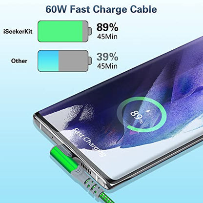 5-Pack USB C to USB C Cable 10FT Right Angle USB C Extra Long Cord - color: Blue-Green-Purple-Rose-Black
