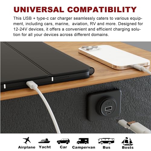 12V/24V USB C Outlet Power Socket Car Charger USB Port for Car, Bus, RV, Boat, Vehicle Boat ATV Truck Golf Cart - color: A+C Port-1pcs