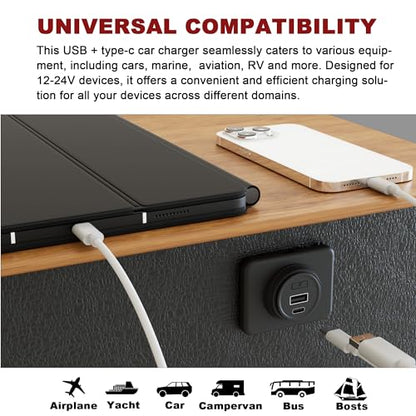 12V/24V USB C Outlet Power Socket Car Charger USB Port for Car, Bus, RV, Boat, Vehicle Boat ATV Truck Golf Cart - color: A+C Port-1pcs