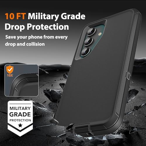 for Samsung Galaxy S23 FE Case with 2Pcs Tempered Glass Screen Protector and 1Pcs Camera Lens Protector, 3 in 1 Heavy Duty Shockproof/Drop Proof/Dust Proof Case (Black/Black) - color: Black/Black