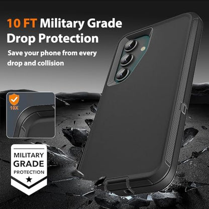 for Samsung Galaxy S23 FE Case with 2Pcs Tempered Glass Screen Protector and 1Pcs Camera Lens Protector, 3 in 1 Heavy Duty Shockproof/Drop Proof/Dust Proof Case (Black/Black) - color: Black/Black