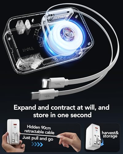 4-in-1 Retractable USB C Wall Charger,40W Fast Charging for Multi-Device - color: White