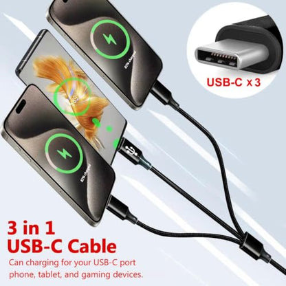 Awnuwuy Multi 3 in 1 USB C Cable 10FT 2Pack,Charge 3 Phones Simultaneously - color: Black 3USB-C, size: 10FT