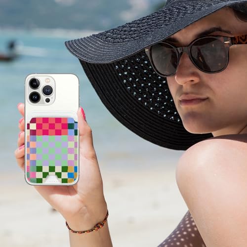for MagSafe Wallet,Magnetic Card Holder for Phone Case - color: Colorful Checkerboard