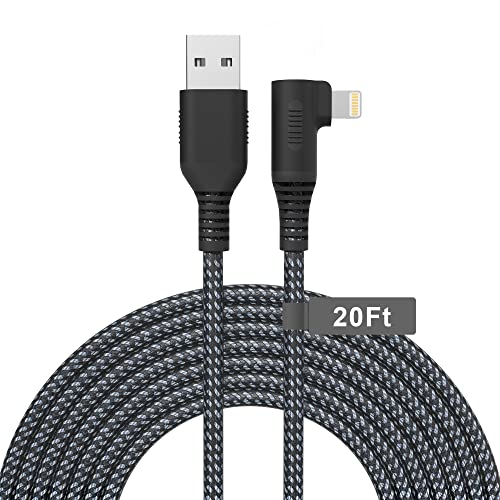 Apple MFi Certified Extra Long Right Angle iPhone Charger Cable (20 ft) - 90 Degree Nylon Braided Compatible with iPhone 13 12 11 X