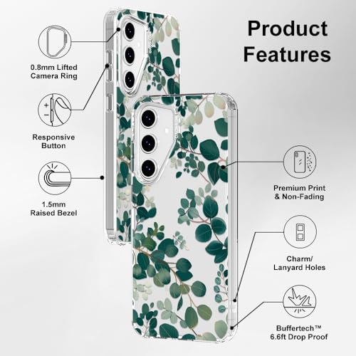 MOSNOVO Case for Samsung Galaxy S24 FE, [Buffertech 6.6ft Military-Grade Drop Protection] [Anti Peel Off Tech] Clear TPU Bumper Phone Case Cover Design - Eucalyptus - color: Clear - Eucalyptus, size: Samsung Galaxy S24 FE