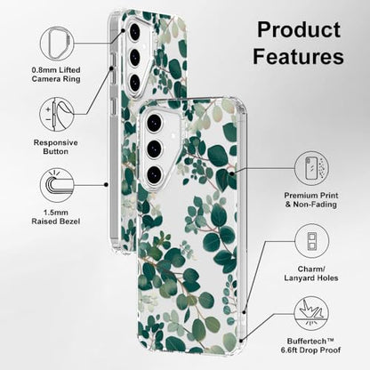 MOSNOVO Case for Samsung Galaxy S24 FE, [Buffertech 6.6ft Military-Grade Drop Protection] [Anti Peel Off Tech] Clear TPU Bumper Phone Case Cover Design - Eucalyptus - color: Clear - Eucalyptus, size: Samsung Galaxy S24 FE