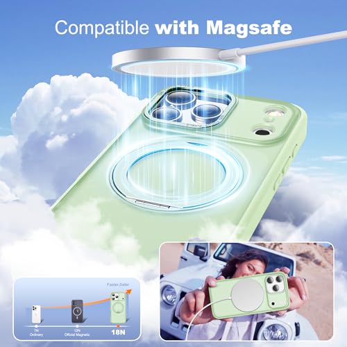 for iPhone 17 Pro Max Case with 360° Spin Magnetic Stand,Green | iPhone 17 Pro Max Phone Case 6.9",Spin Magnetic Ring Stand,Compatible with MagSafe,Military Protection,Translucent Matte - color: Green, size: iPhone 17 Pro Max