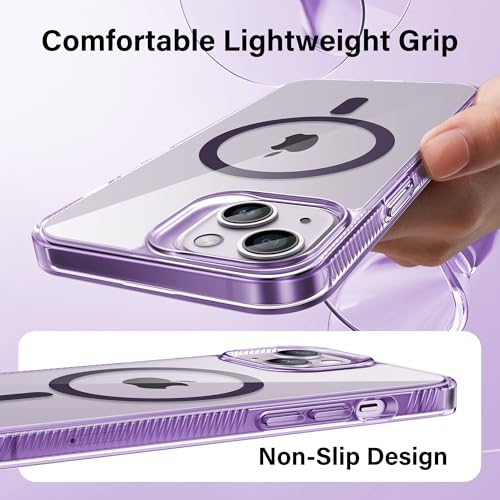 Supdeal Magnetic Clear Case for iPhone 13/14, [Compatible with MagSafe] [Non Slip Bumper & Not Yellowing] Military Grade Shockproof Transparent Silicone Phone Cover, 6.1", Purple - color: Purple, size: iPhone 13/14