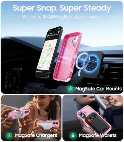 Magnetic for iPhone 17 Case Rugged Dual-Layer Shockproof Pink | Military-Grade Heavy Duty Protection, Fit for Magsafe, Matte Finish Scratch Resistant Anti-Fingerprint, Anti-Slip Phone Cover - color: Pink