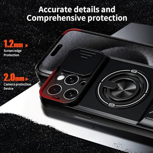 Dssairo for iPhone 15 Pro Max case with 360°Rotation Magnetic Ring Compatible with MagSafe Slide Camera Cover Foldable Stand Military-Grade Shockproof Protective case (Black, iPhone 15 Pro Max) - color: Black, size: iPhone 15 Pro Max