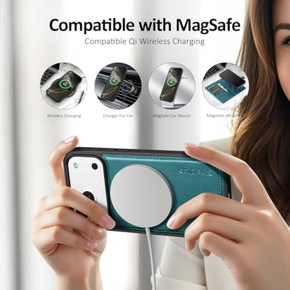 Shieldtop Compatible with MagSafe iPhone 17 Pro Max Wallet Case,Blue Green | 2 in 1 Detachable Magnetic,Credit Card Holder Slots,RFID Blocking,PU Leather,Kickstand,Flip Folio Phone Cover for Men & Women - color: Blue Green, size: KFT-iP 17 Pro Max - 6.9"