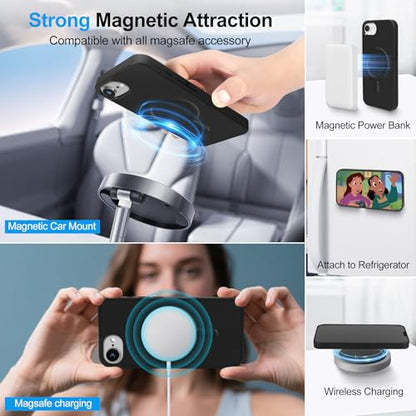 Magnetic Case for iPhone 16E Wallet Compatible with Magsafe RFID Blocking Card Holder Detachable Phone Cover Kickstand Snap Strap Zipper Pocket PU Leather (Black) - color: Black, size: iPhone 16e