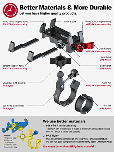 Tiakia Bike Phone Mount Holder, 360° Rotation for 4.5-7 Inch Handlebar - color: Black Red